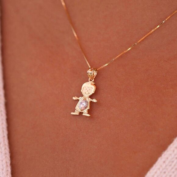 14KβSolid Gold April Birthstone Boy Charm Pendant 0.8g - Picture 2 of 4